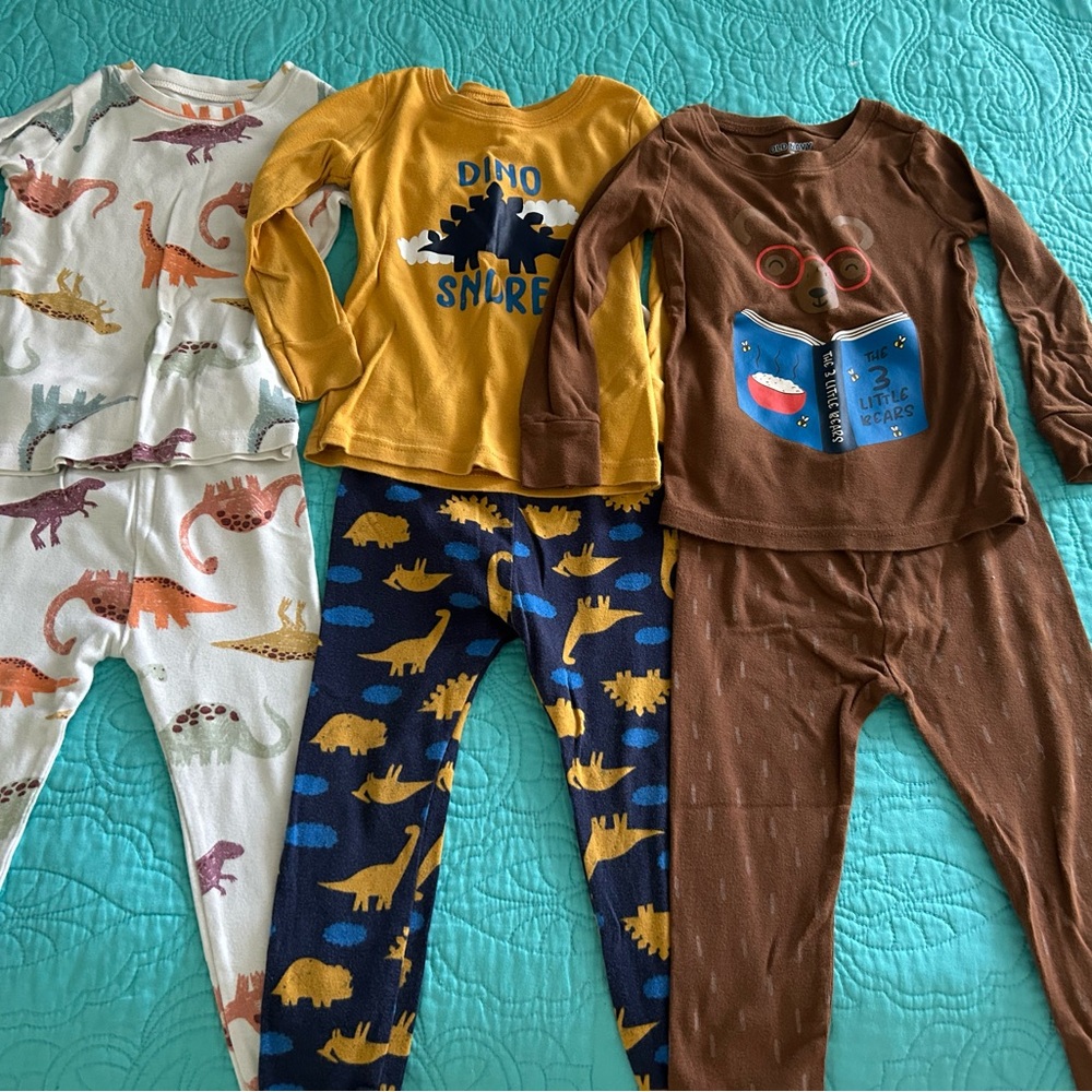 Old Navy Kids Dinosaur Pajama Set - White, Yellow, Blue, Brown